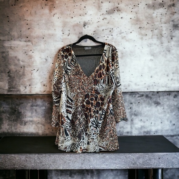 Metro 22 Animal Print Embellished Tunic - Plus Size 1X - Picture 3 of 8